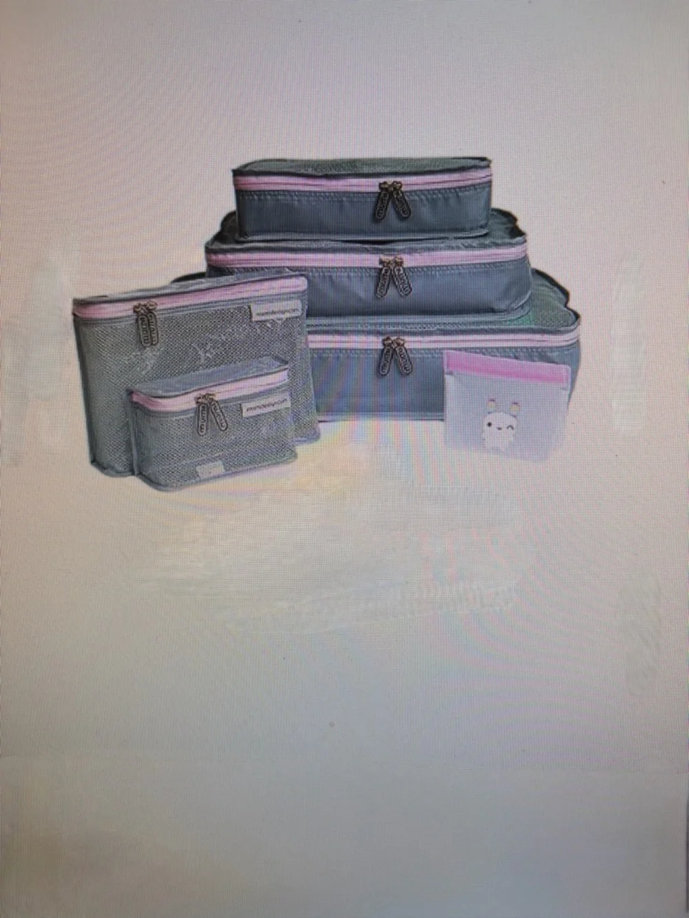 Piccolo Mumi Mesh Packing Cube & Pouch Set in Gray and Pink